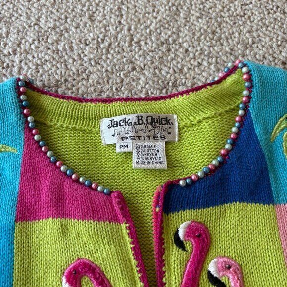 Jack B Quick Women’s Flamingo Pink Colorblock Sweater Pearl Embellished Collar - Picture 6 of 12